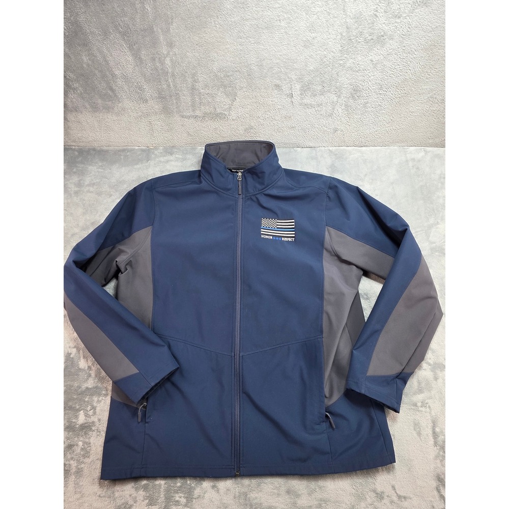Port Authority Mens 2XL Soft Shell Zip Jacket Navy Thin Blue‎ Line Honor Respect